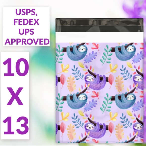 25 10X13 Poly Mailers Purple Sloths Shipping Envelopes Bags PRICE IS FIRM - Picture 3 of 7